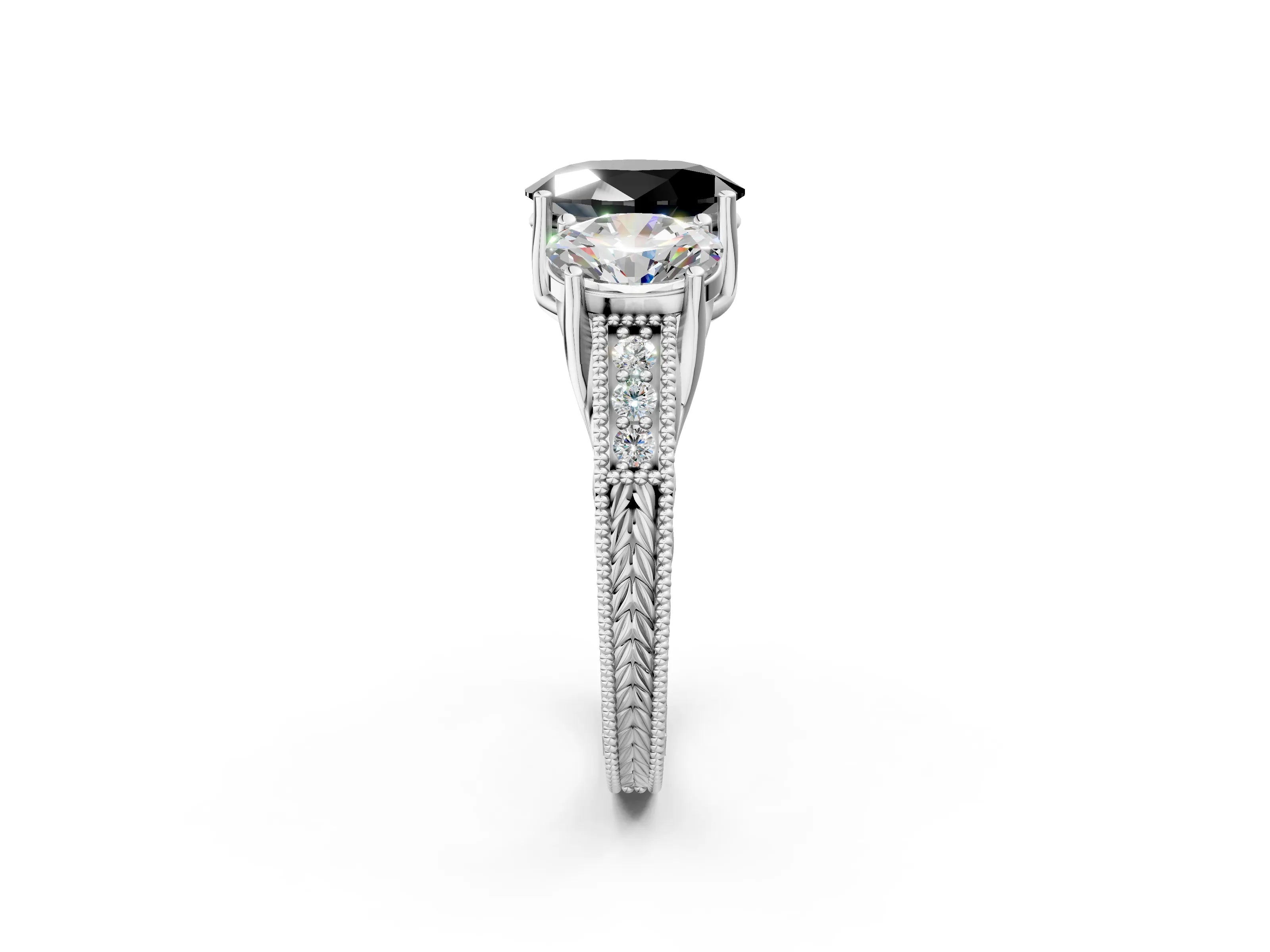 White gold Three-Stone Fancy Black Oval Cut Cut Milgrain Pavé Engagement Ring_26