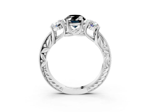 White gold Three-Stone Fancy Black Oval Cut Cut Milgrain Pavé Engagement Ring_27