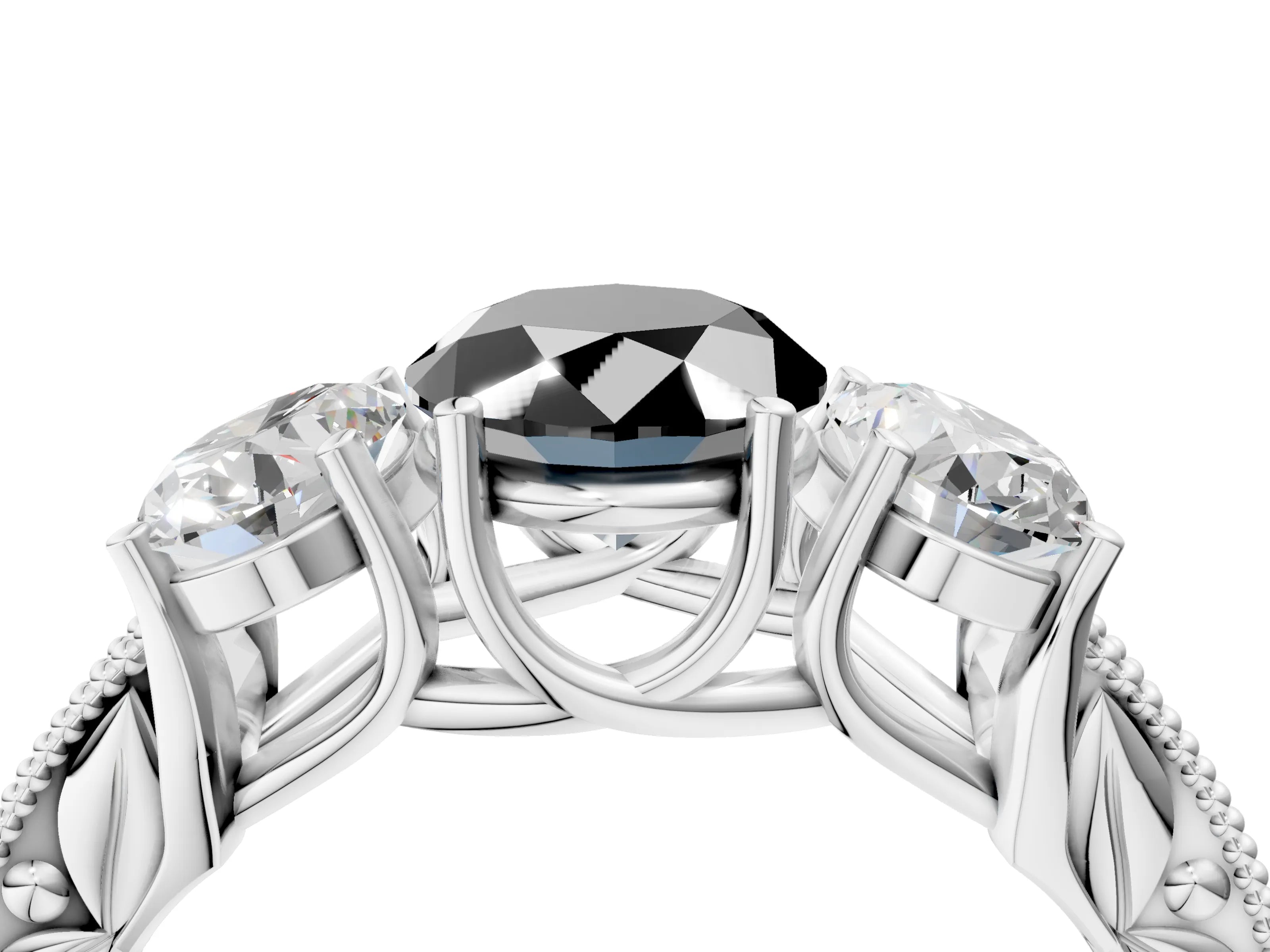 White gold Three-Stone Fancy Black Oval Cut Cut Milgrain Pavé Engagement Ring_28