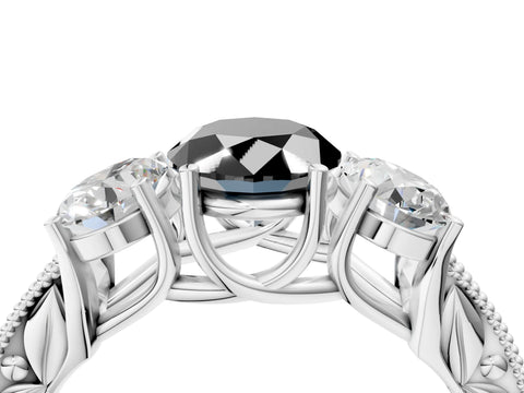 White gold Three-Stone Fancy Black Oval Cut Cut Milgrain Pavé Engagement Ring_28