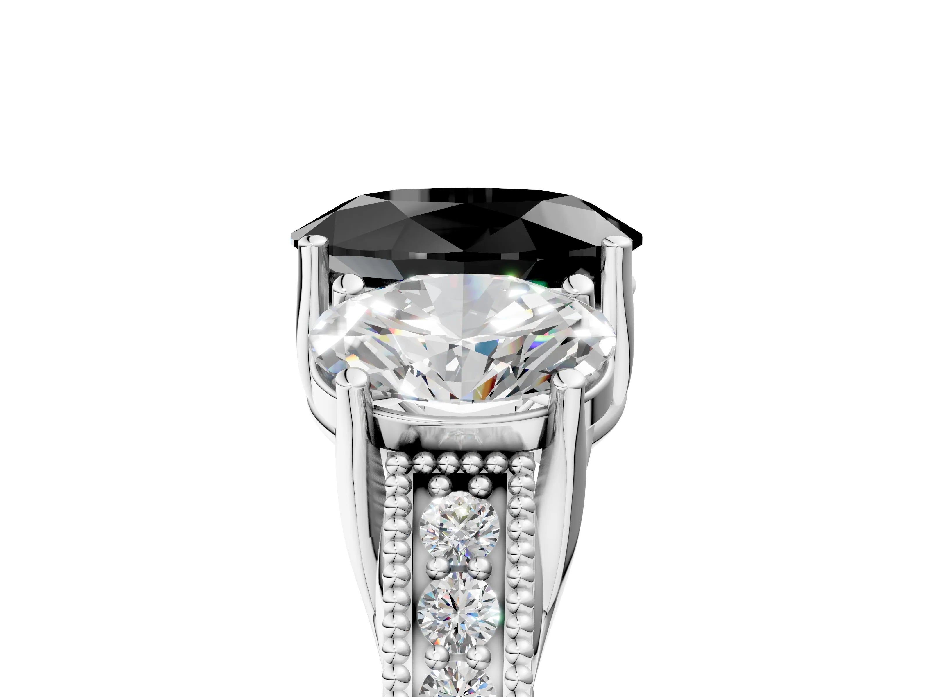 White gold Three-Stone Fancy Black Oval Cut Cut Milgrain Pavé Engagement Ring_29