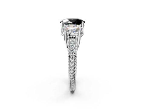 White gold Three-Stone Fancy Black Oval Cut Cut Milgrain Pavé Engagement Ring_2