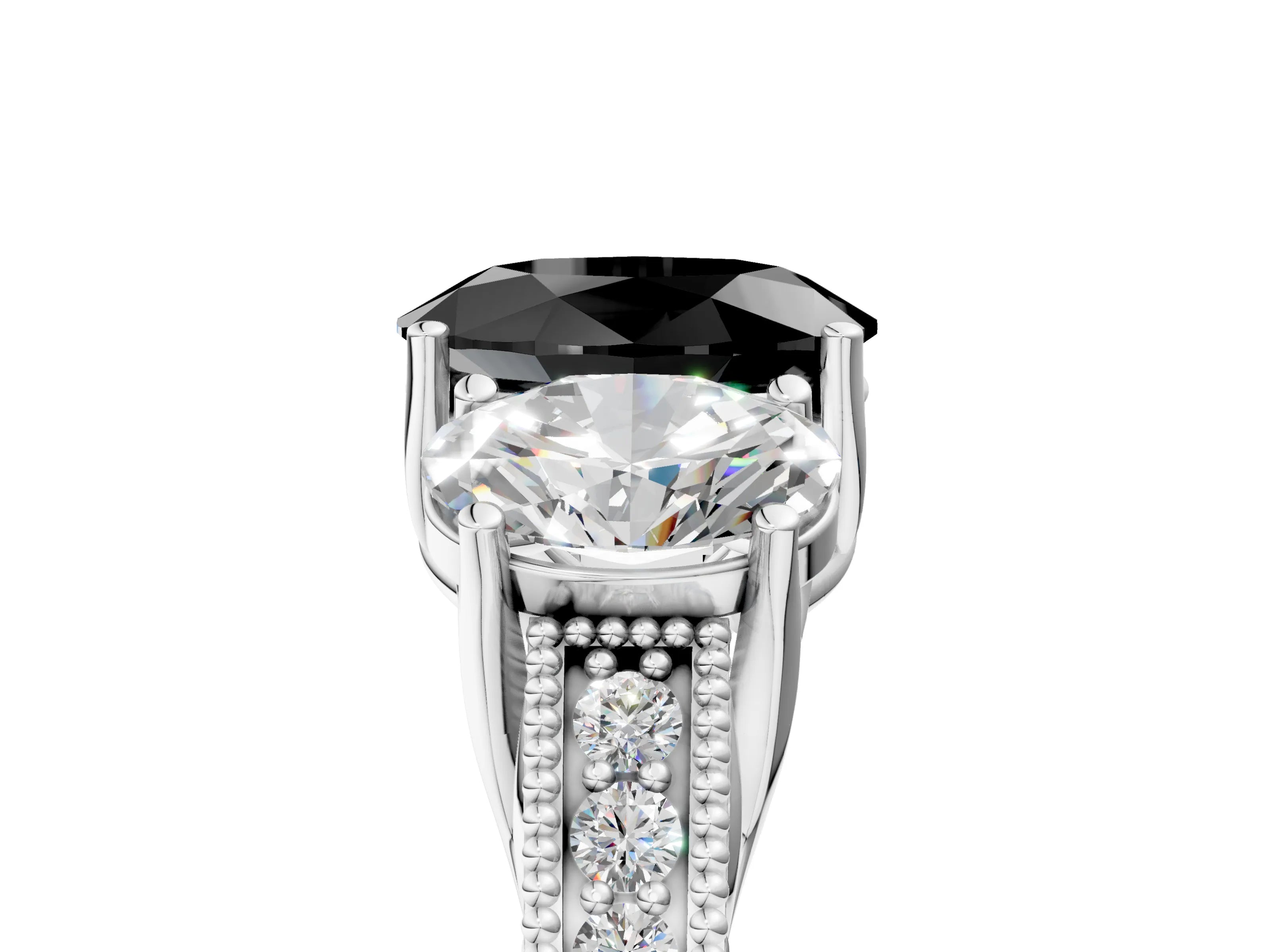 White gold Three-Stone Fancy Black Oval Cut Cut Milgrain Pavé Engagement Ring_5