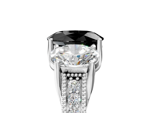 White gold Three-Stone Fancy Black Oval Cut Cut Milgrain Pavé Engagement Ring_5