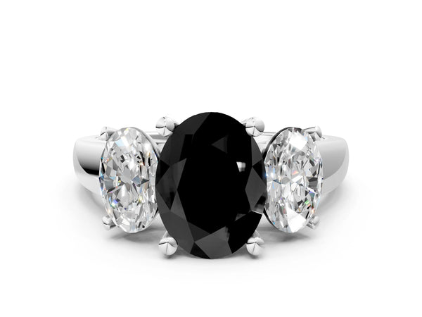 Platinum Oval Three Stone Engagement Ring Setting for Black Center with Wide Tapered Shoulders