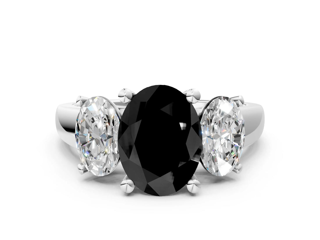 White gold Three-Stone Fancy Black Oval Cut Cut Solitaire Ring with Classic Prong Setting_12