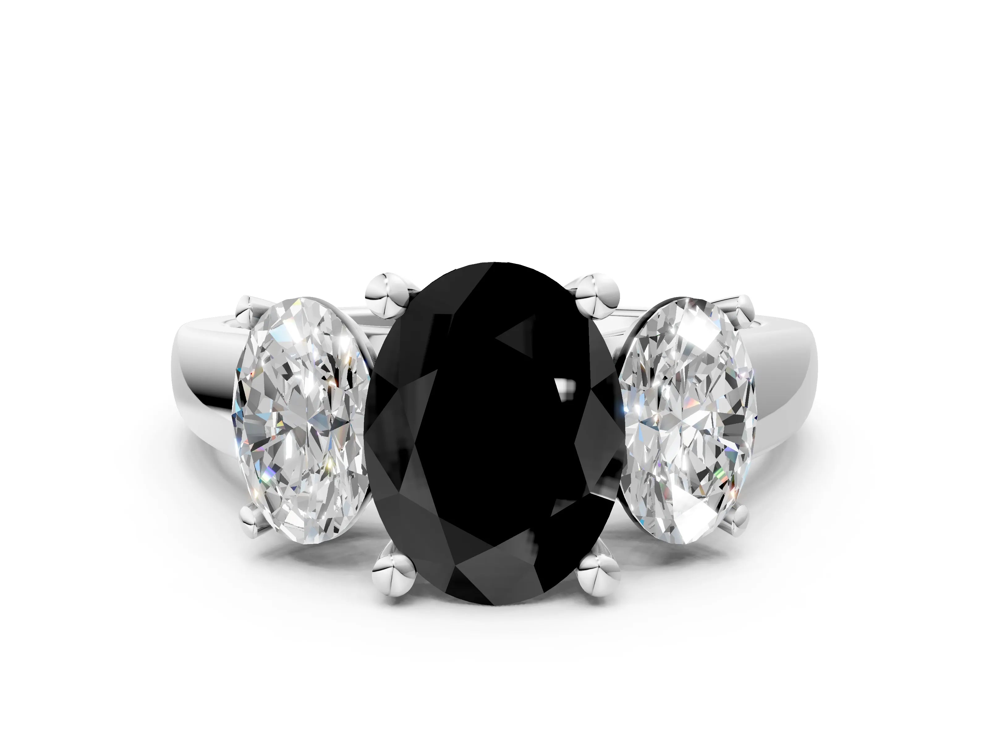White gold Three-Stone Fancy Black Oval Cut Cut Solitaire Ring with Classic Prong Setting_12