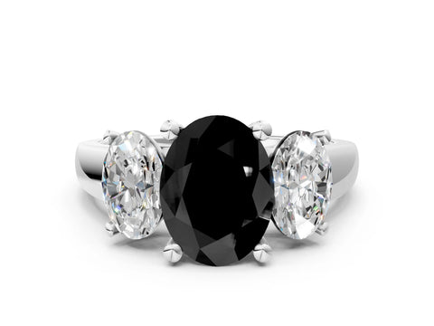 White gold Three-Stone Fancy Black Oval Cut Cut Solitaire Ring with Classic Prong Setting_12