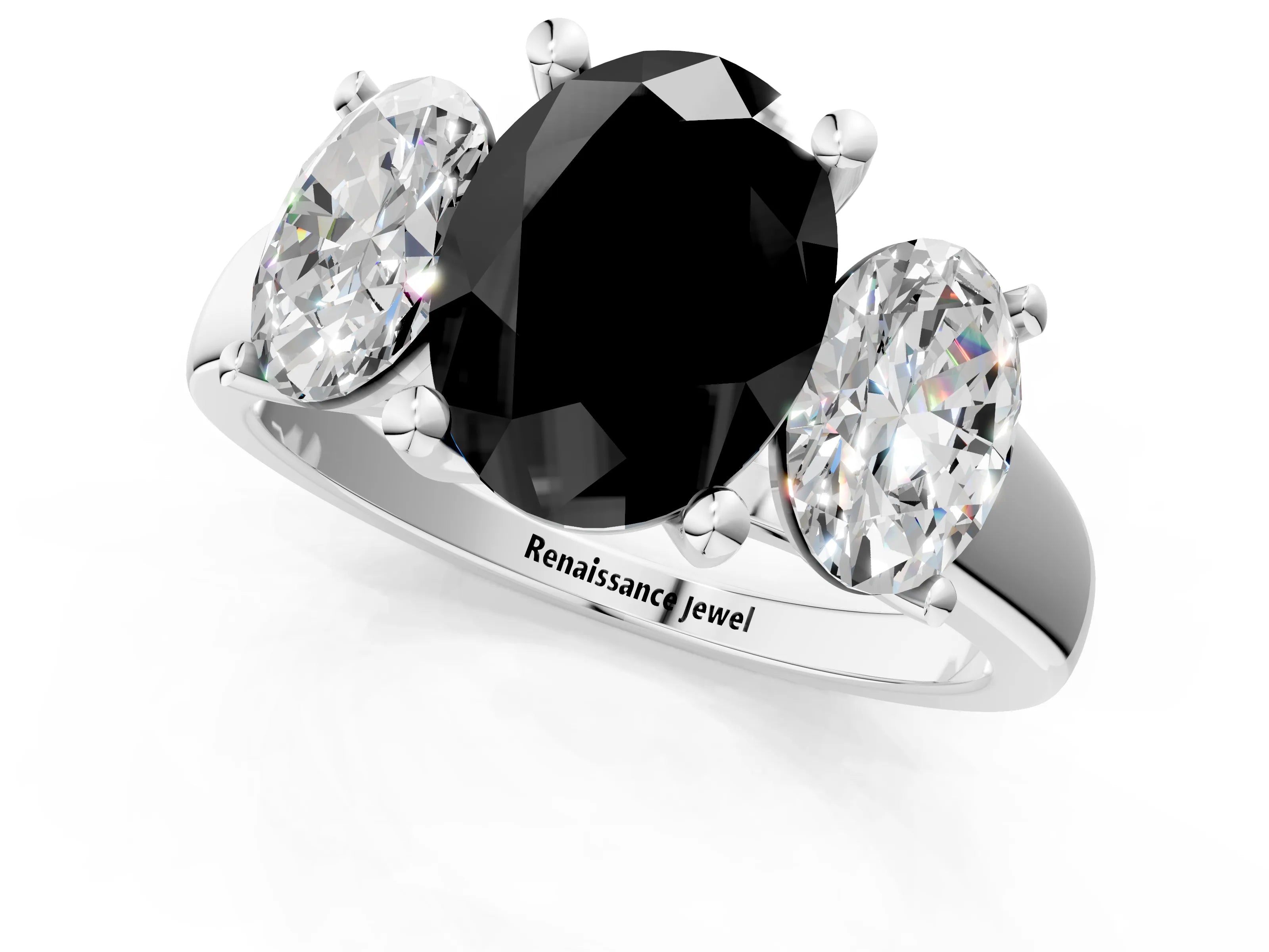 White gold Three-Stone Fancy Black Oval Cut Cut Solitaire Ring with Classic Prong Setting_13