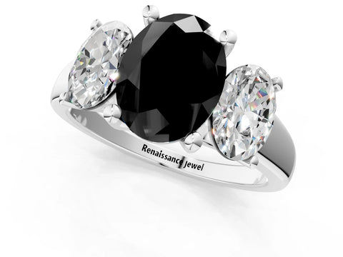 White gold Three-Stone Fancy Black Oval Cut Cut Solitaire Ring with Classic Prong Setting_13