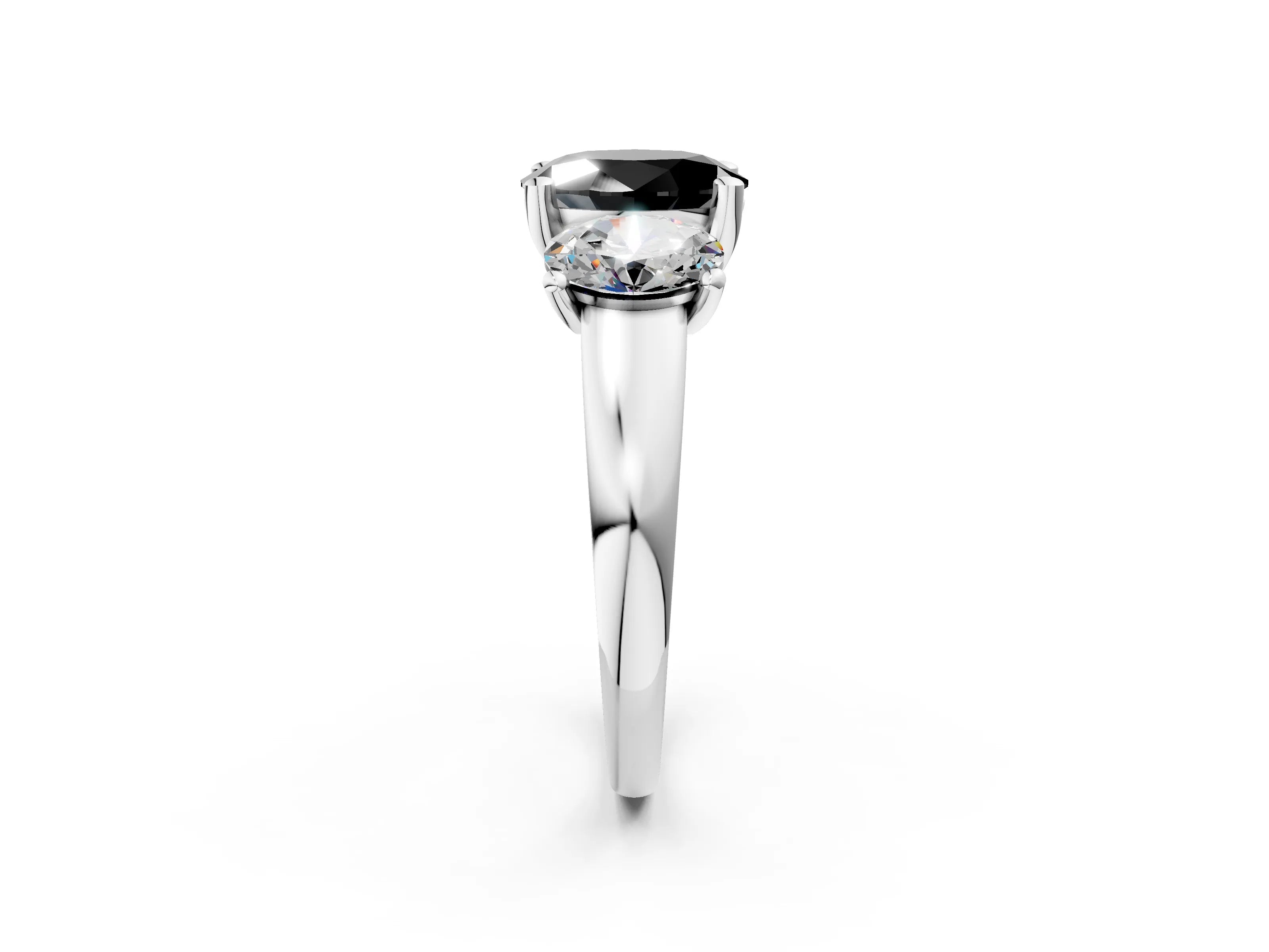 White gold Three-Stone Fancy Black Oval Cut Cut Solitaire Ring with Classic Prong Setting_14
