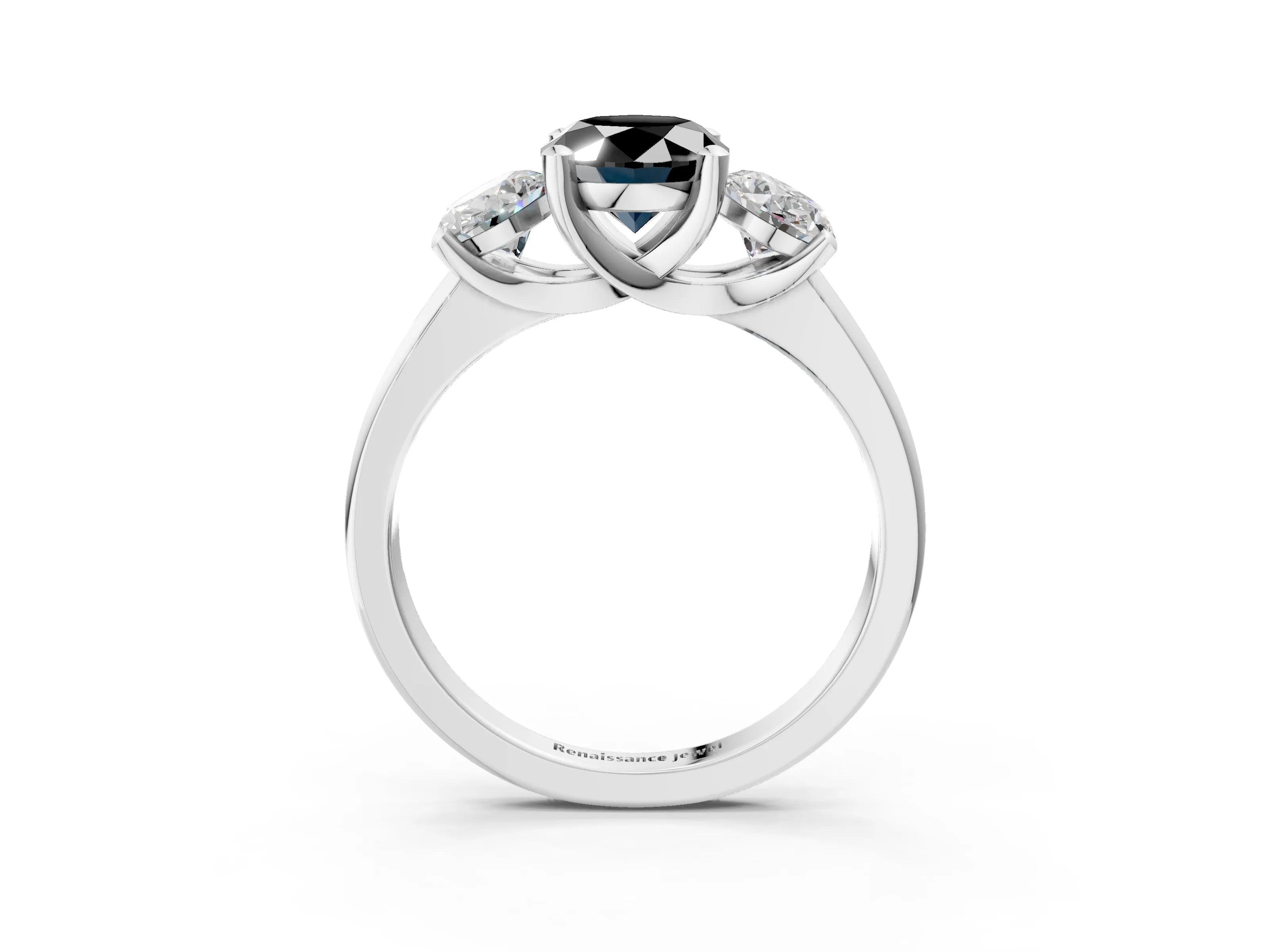 White gold Three-Stone Fancy Black Oval Cut Cut Solitaire Ring with Classic Prong Setting_15