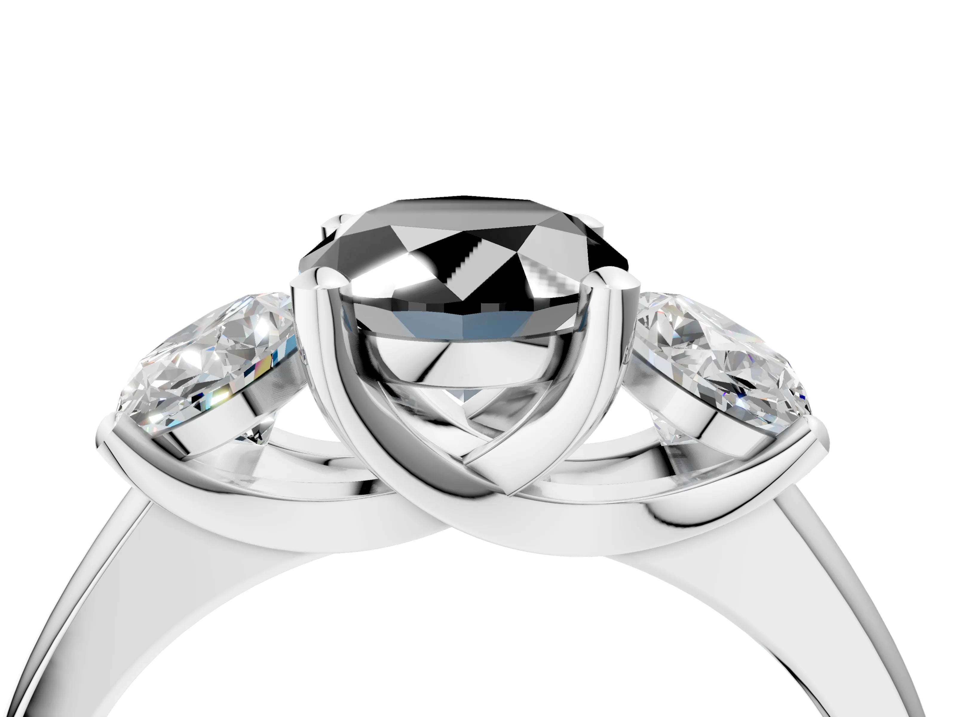 White gold Three-Stone Fancy Black Oval Cut Cut Solitaire Ring with Classic Prong Setting_16