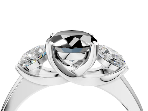 White gold Three-Stone Fancy Black Oval Cut Cut Solitaire Ring with Classic Prong Setting_16
