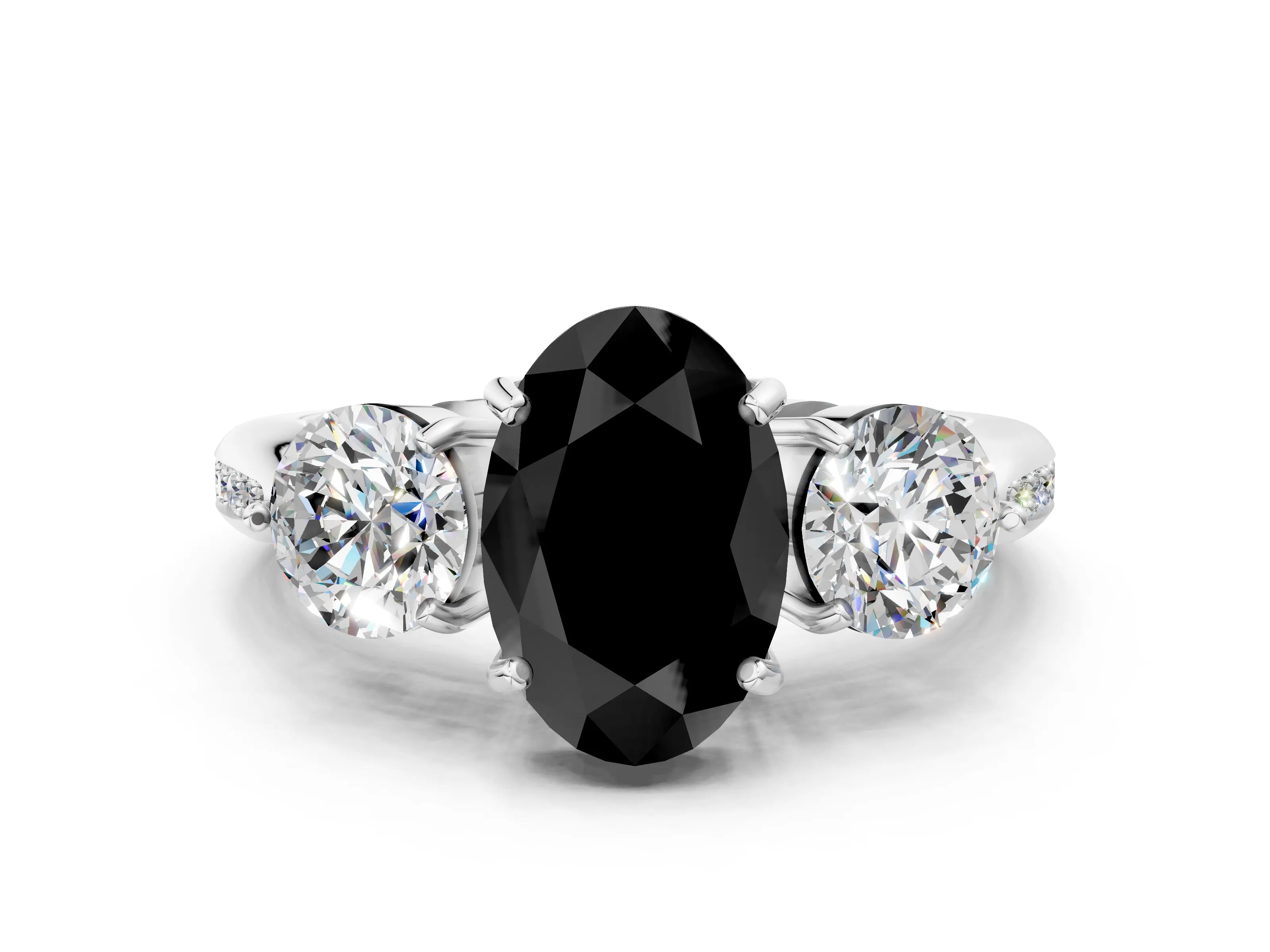 White gold Three-Stone Fancy Black Oval Cut Diamond Channel Set Engagement Ring with Prong Setting_12