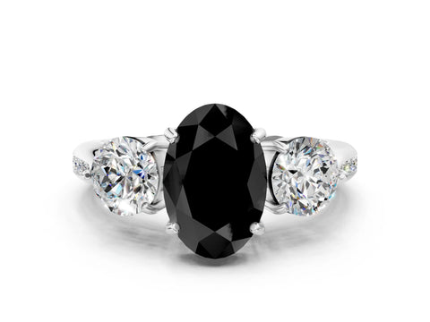 White gold Three-Stone Fancy Black Oval Cut Diamond Channel Set Engagement Ring with Prong Setting_12