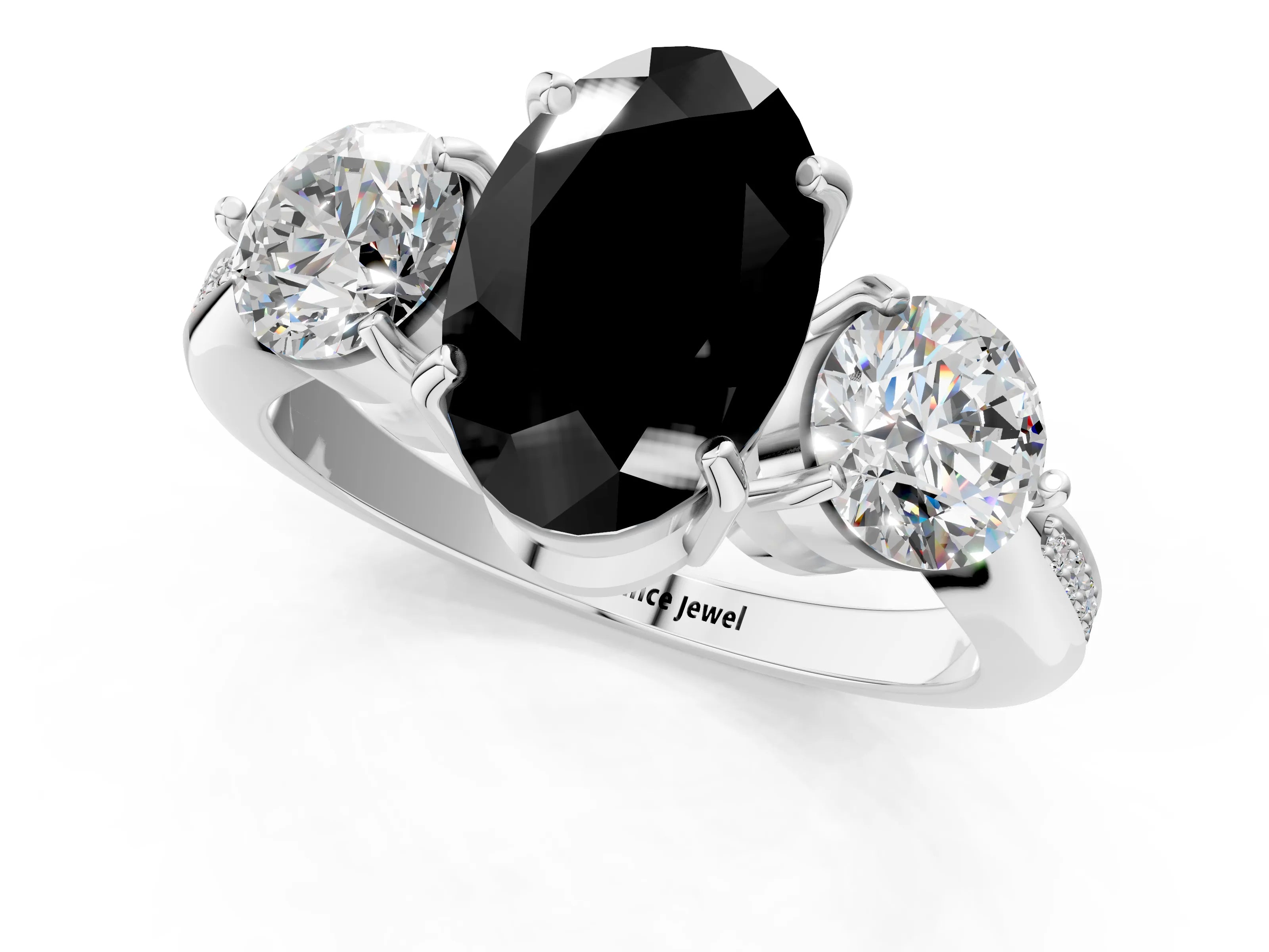 White gold Three-Stone Fancy Black Oval Cut Diamond Channel Set Engagement Ring with Prong Setting_13