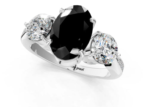 White gold Three-Stone Fancy Black Oval Cut Diamond Channel Set Engagement Ring with Prong Setting_13