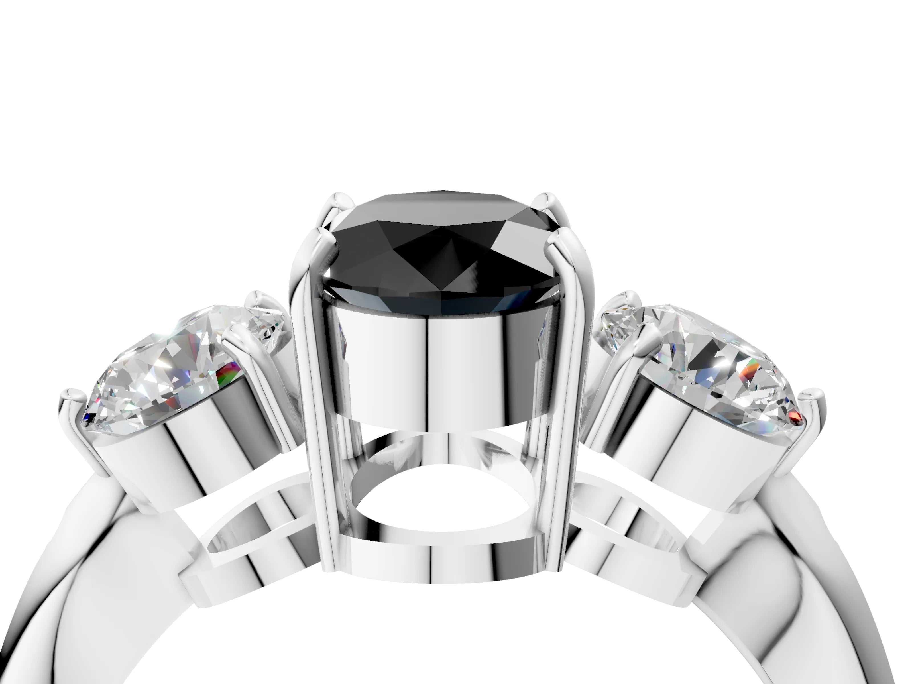 White gold Three-Stone Fancy Black Oval Cut Diamond Channel Set Engagement Ring with Prong Setting_16