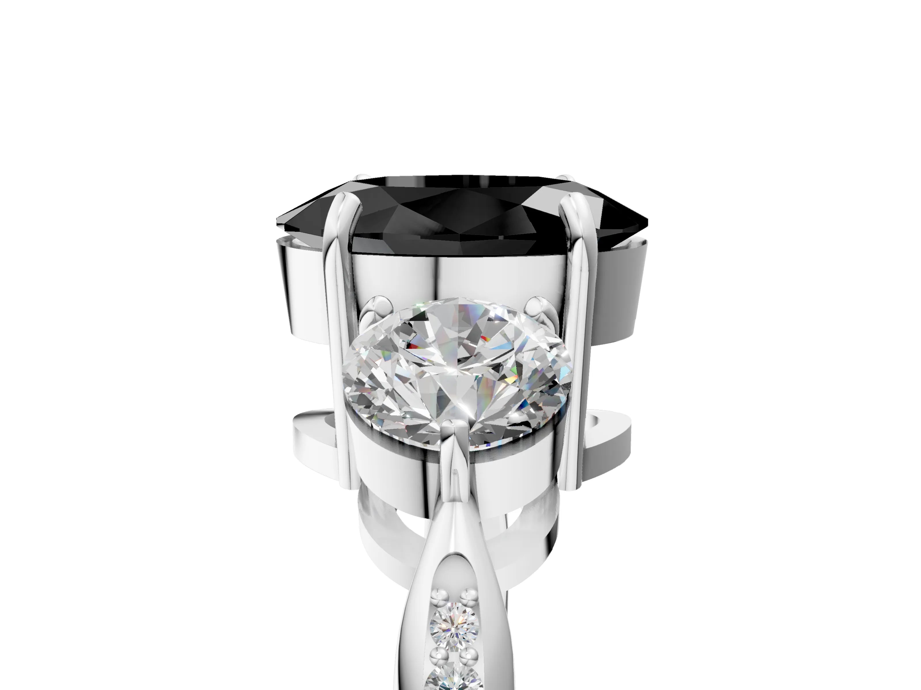 White gold Three-Stone Fancy Black Oval Cut Diamond Channel Set Engagement Ring with Prong Setting_17