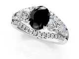 White gold Three-Stone Fancy Black Oval Cut Diamond Engagement Ring with Pave Band and Prong Setting_13