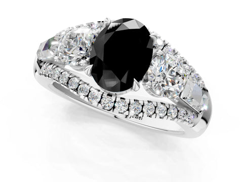 White gold Three-Stone Fancy Black Oval Cut Diamond Engagement Ring with Pave Band and Prong Setting_13