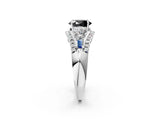 White gold Three-Stone Fancy Black Oval Cut Diamond Engagement Ring with Pave Band and Prong Setting_14