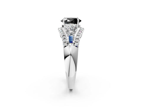 White gold Three-Stone Fancy Black Oval Cut Diamond Engagement Ring with Pave Band and Prong Setting_14