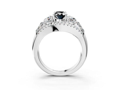 White gold Three-Stone Fancy Black Oval Cut Diamond Engagement Ring with Pave Band and Prong Setting_15