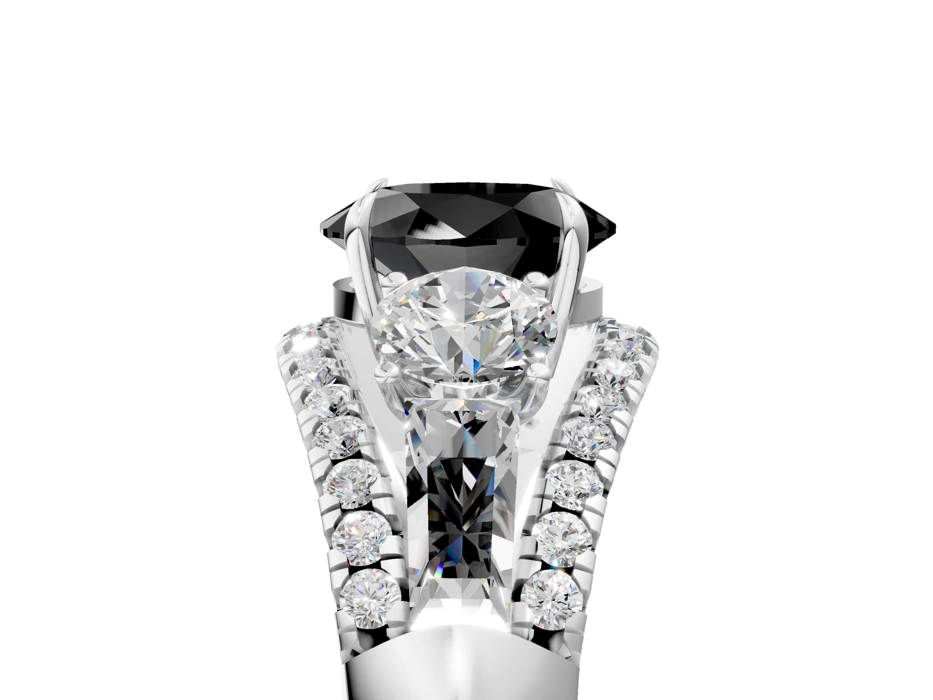 White gold Three-Stone Fancy Black Oval Cut Diamond Engagement Ring with Pave Band and Prong Setting_17