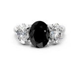 White gold Three-Stone Fancy Black Oval Cut Diamond Engagement Ring with Prong Setting_15