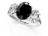 White gold Three-Stone Fancy Black Oval Cut Diamond Engagement Ring with Prong Setting_16