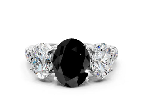 White gold Three-Stone Fancy Black Oval Cut Diamond Pavé Band with Prong Setting_12
