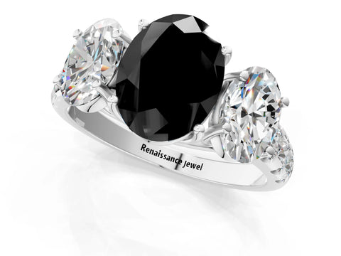 White gold Three-Stone Fancy Black Oval Cut Diamond Pavé Band with Prong Setting_13