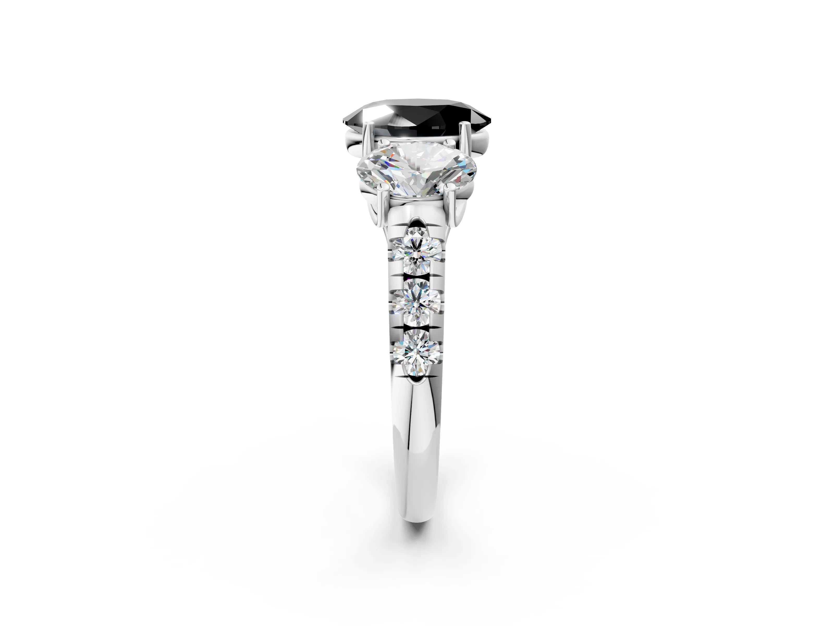 White gold Three-Stone Fancy Black Oval Cut Diamond Pavé Band with Prong Setting_14