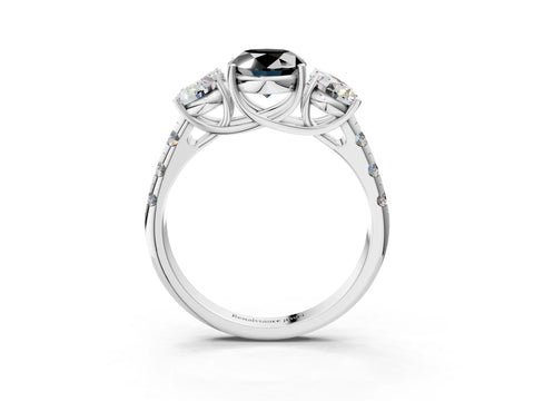 White gold Three-Stone Fancy Black Oval Cut Diamond Pavé Band with Prong Setting_15