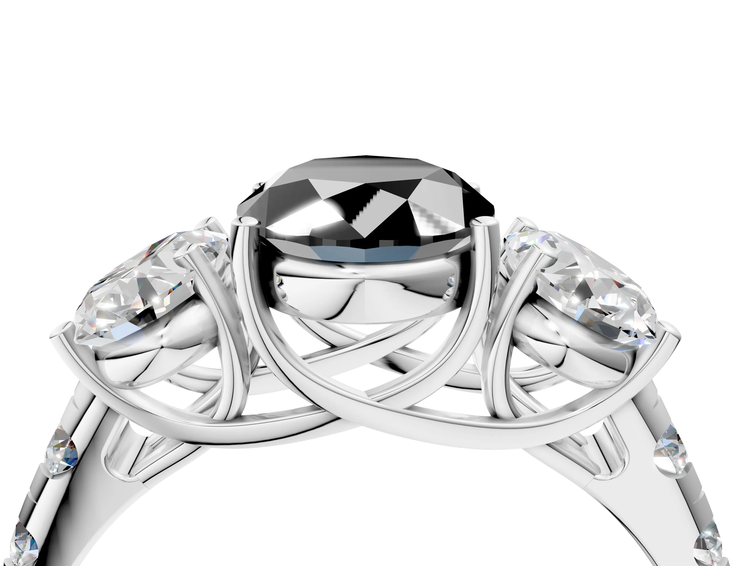 White gold Three-Stone Fancy Black Oval Cut Diamond Pavé Band with Prong Setting_16