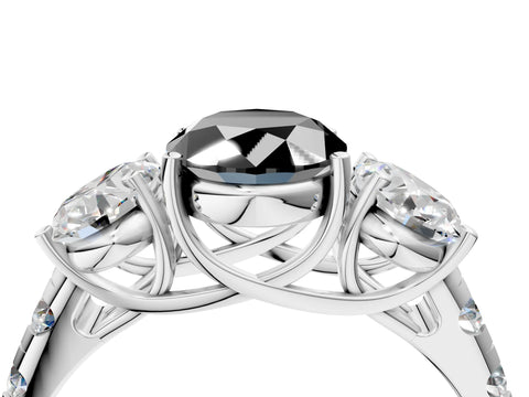 White gold Three-Stone Fancy Black Oval Cut Diamond Pavé Band with Prong Setting_16