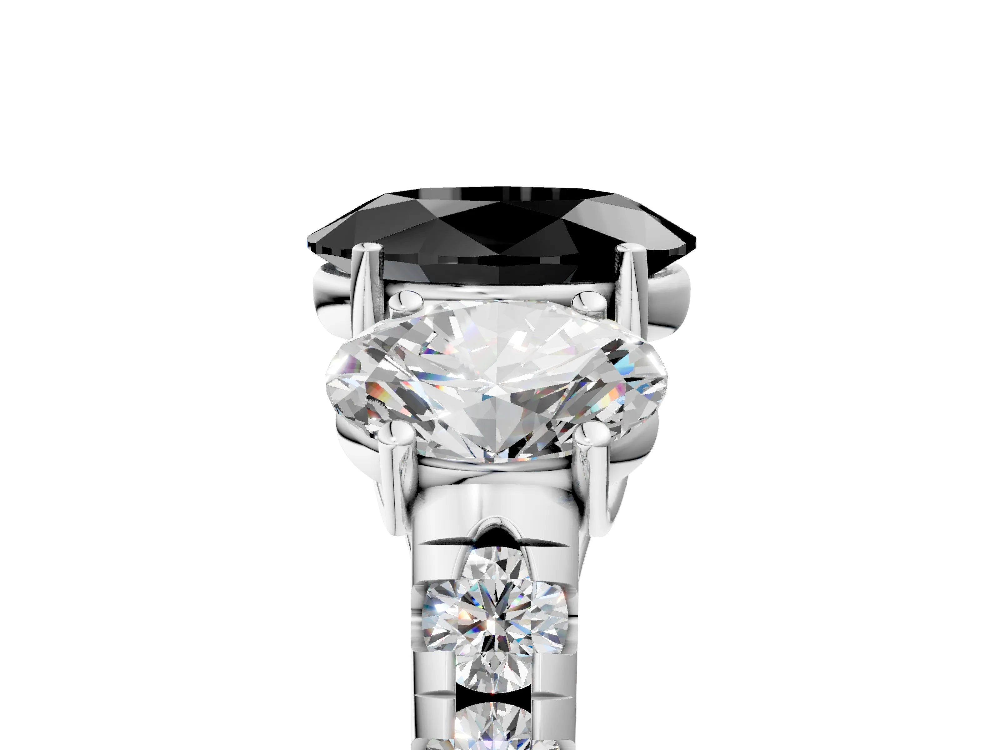 White gold Three-Stone Fancy Black Oval Cut Diamond Pavé Band with Prong Setting_17