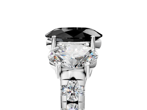 White gold Three-Stone Fancy Black Oval Cut Diamond Pavé Band with Prong Setting_17