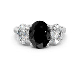 White gold Three-Stone Fancy Black Oval Cut Diamond Ring with Pavé Band and Prong Setting_60