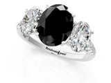 White gold Three-Stone Fancy Black Oval Cut Diamond Ring with Pavé Band and Prong Setting_61