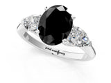 White gold Three-Stone Fancy Black Oval Cut Diamond Ring with Pear Side Stones and Four-Prong Setting_1