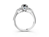 White gold Three-Stone Fancy Black Oval Cut Diamond Ring with Pear Side Stones and Four-Prong Setting_3