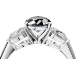 White gold Three-Stone Fancy Black Oval Cut Diamond Ring with Pear Side Stones and Four-Prong Setting_4