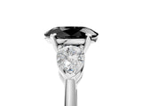 White gold Three-Stone Fancy Black Oval Cut Diamond Ring with Pear Side Stones and Four-Prong Setting_5