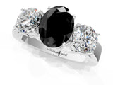 White gold Three-Stone Fancy Black Oval Cut Diamond Ring with Round Side Stones, Classic Band, and Four-Prong Setting_49