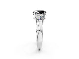 White gold Three-Stone Fancy Black Oval Cut Diamond Ring with Round Side Stones, Classic Band, and Four-Prong Setting_50