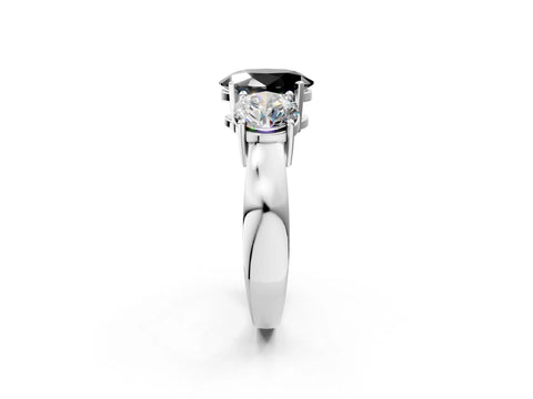 White gold Three-Stone Fancy Black Oval Cut Diamond Ring with Round Side Stones, Classic Band, and Four-Prong Setting_50