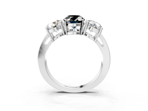 White gold Three-Stone Fancy Black Oval Cut Diamond Ring with Round Side Stones, Classic Band, and Four-Prong Setting_51